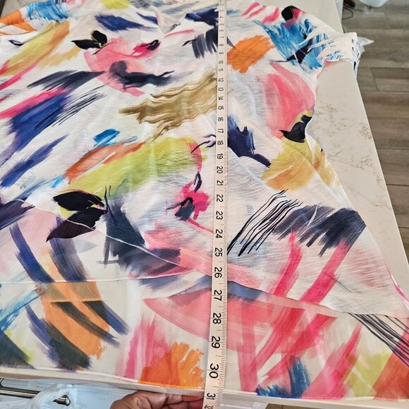 Jess & Jane XL Vernet Slit V-Neck Chiffon Abstract Print Top Lightweight - Picture 8 of 9